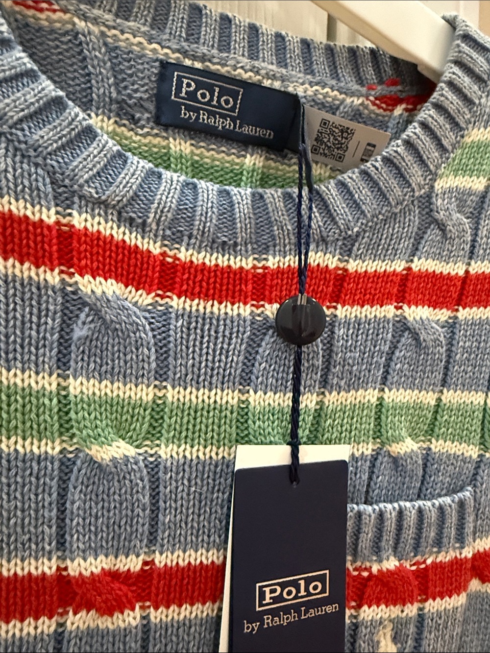 Polo Ralph Lauren Striped Cable-Knit Short Sleeve Sweater in Light Blue - Picture 2 of 2